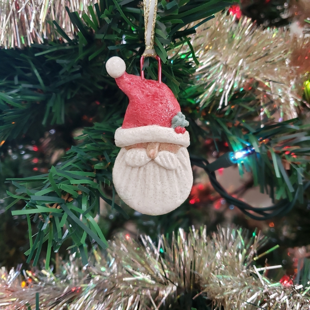 New Handmade Salt Dough Santa Ornament